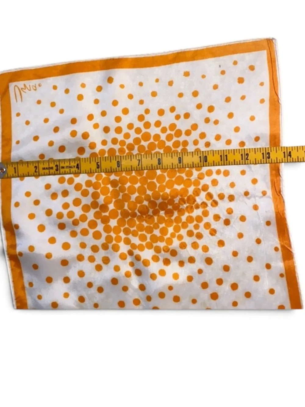 Vintage Vera Scarf Orange Ivory Polka Dot Acetate Long Oblong 42.5”